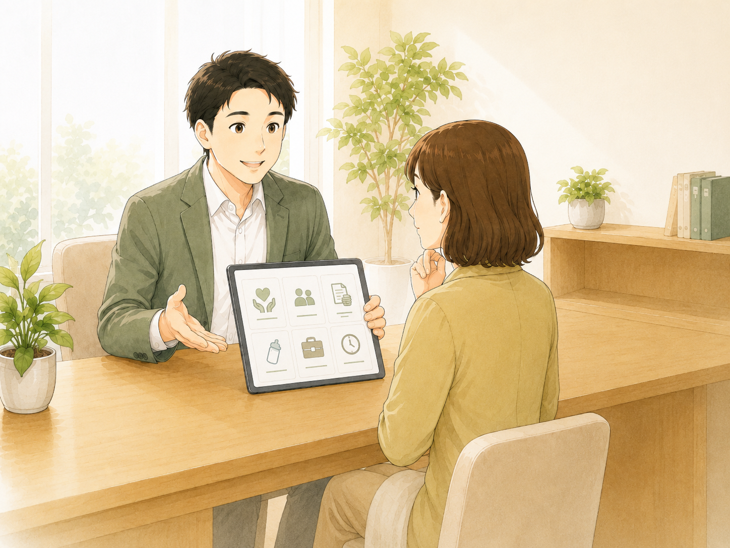 従業員の相談を受ける社会保険労務士のイラスト